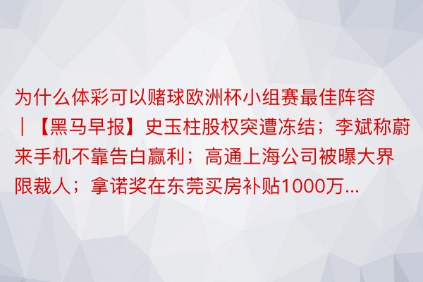 为什么体彩可以赌球欧洲杯小组赛最佳阵容 | 【黑马早报】史玉柱股权突遭冻结；李斌称蔚来手机不靠告白赢利；高通上海公司被曝大界限裁人；拿诺奖在东莞买房补贴1000万...