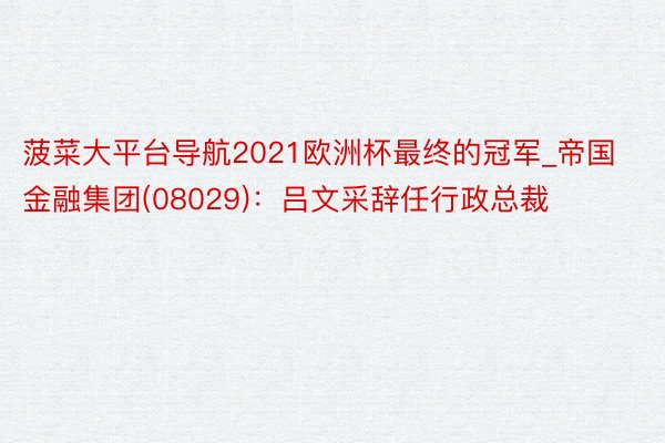 菠菜大平台导航2021欧洲杯最终的冠军_帝国金融集团(08029):吕文采辞任行政总裁